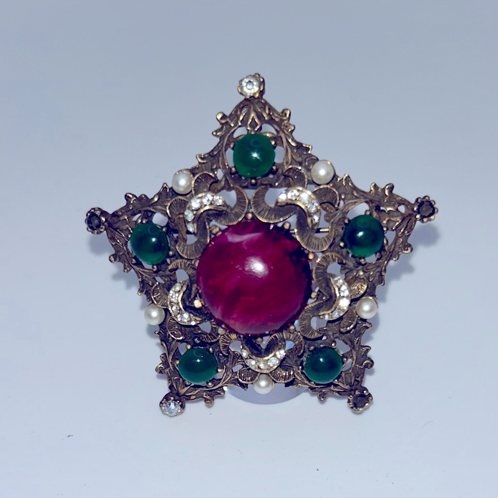 LAST CHANCE Samsan ART Nouveau Antique Pink & Green Jelly Belly Brooch / Pendant